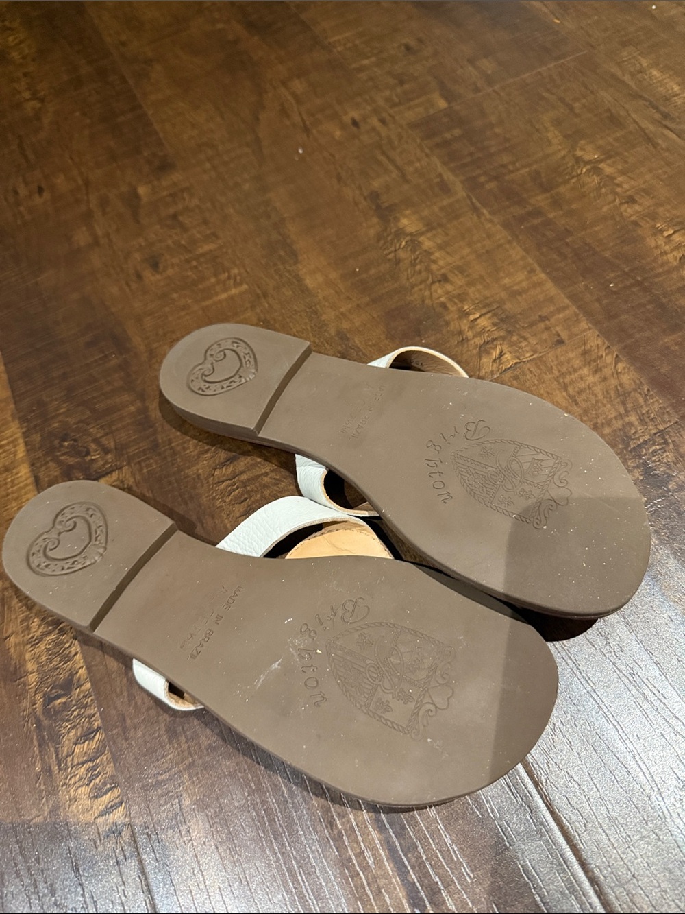 Brighton Cream Leather Thong Sandals with Silver Floral Medallions - Picture 2 of 3
